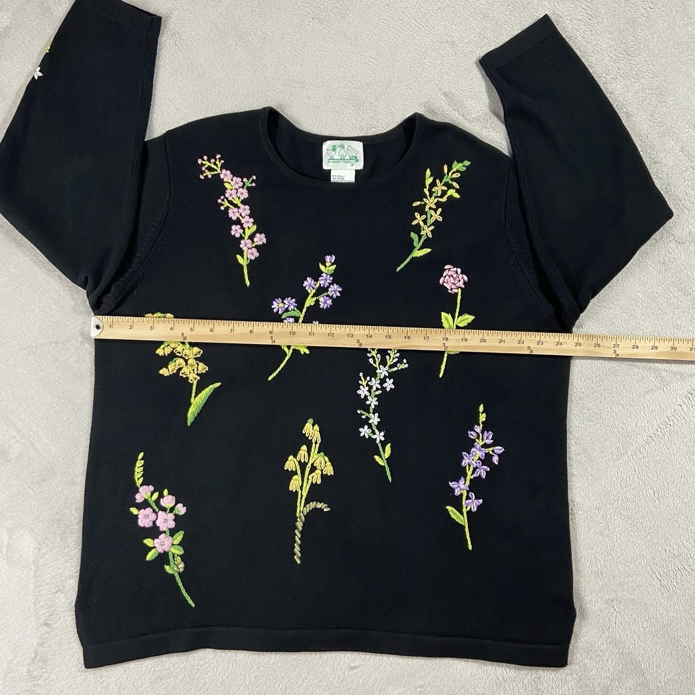 Quacker Factory Floral Embroidered Long Sleeve Sweater Black Women's 1X Gardener - Picture 10 of 15